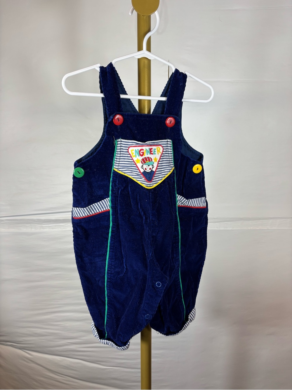 Vintage 90s Corduroy Navy Blue Overalls Size 6-9 Months 100% Cotton